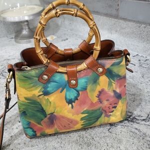 Patricia Nash Watercolor Butterfly Handbag With BAMBOO Handles